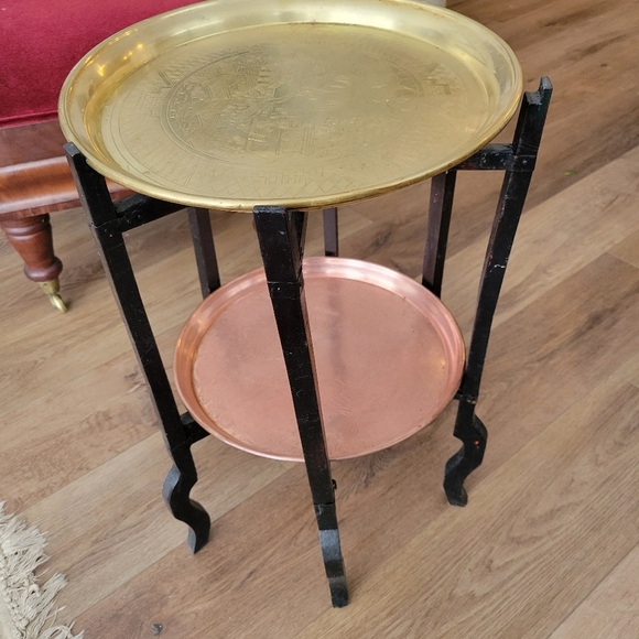 Brass And Copper Folding Tray Table Asian Inspired - Picture 1 of 8